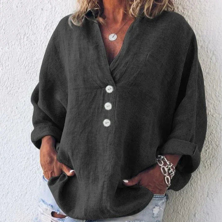 Inge - Trendy Bredærmet Bluse Med Knapper